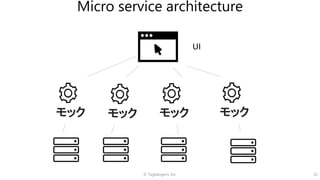 © Tagbangers, Inc. 32
Micro service architecture
Microservice MicroserviceMicroservice
UI
Microservice
モックモックモックモックモックモックモックモック
 