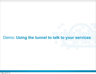 Demo: Using the tunnel to talk to your services




                           CONFIDENTIAL



Friday, July 13, 12                                    32
 