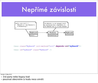 Nepřímé závislosti
Tuesday 28 May 13
- 3rd party nebo legacy kod
- pouzivat obezretne (v kodu neco smrdi)
 