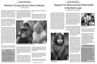 From the Field                                                                                                                                   From the Field

          Women’s Group Serves Clinic in Mexico                                                                                                                 Support for Maternal and Child Health
                                                             by Pamela LaVigne
                                                                                                                                                                         in Northern Laos
                                                                                                                                                                                                     by Kelly Darnell, Program Officer
By any measure — lovely setting, genial host,    the clinic that combined Spanish classes at      scoliosis, head lice, and ear/nose/throat prob-
tasty food, full and satisfying days — the       Mar de Jade with clinic work in Las Varas.       lems.
Women for Direct Relief’s trip to Mexico was     Each student stressed that the lack of access                                                      Located in the mountains of Northern Laos,       During my visit we took a boat up river to
a memorable vacation. That it was also a         to sophisticated tests and medical specialties   We also showed groups of kids how to brush        the Nale district consists of 83 villages and    visit Ban Hadma. This village is one of 30
working visit to one of Direct Relief’s long-    provided valuable practice in physical diag-     and floss their teeth using two plush animal      is home to over 35,000 people. The people        villages with a health post staffed by a vil-
time local partners…well, that was a bonus.      nosis that was less emphasized in their med      puppets with big choppers (and a hidden           of Nale had no access to medical care until      lage member who has been trained and
                                                 school training.                                 squirt bottle). Before and after their exams,     the Nale Hospital was built in 1995 to pro-      equipped by Nale Hospital. Each health
Fifteen women, including four Direct Relief                                                                                                         vide services such as prenatal care, deliver-    worker serves as a vital link between the hos-
staff members, made the five day trip in early                                                                                                      ies, and well baby exams. The hospital is run    pital and the village by providing early treat-
March to see—and be—Direct Relief’s sup-                                                                                                            by Dr. Welcome, who volunteered to be as-        ment for health problems such as malaria and
port for the work of Dr. Laura del Valle and                                                                                                        signed to Nale and is one of a handful of        dehydration and identifying villagers who
her clinic, La Casa Clinica Convivencia                                                                                                             highly sought-after Laotian physicians who       need to be referred to the hospital.
Campesina, in Las Varas, Mexico.                                                                                                                    had the opportunity to do their medical
                                                                                                                                                                                                                                                        Kelly Darnell at Nale Hospital
                                                                                                                                                    training in Vietnam. Staffing at the hospital    Many villages like Ban Hadma moved down            Photo by Bryan Watt
Our base was Mar de Jade, a resort about one                                                                                                        also includes nine nurses, an assistant physi-   from higher mountain elevations in recent
and a half hours by car north of Puerto                                                                                                             cian, a nurse midwife, and a lab technician.     years to be closer to medical care after being     leaders took turns tying dozens of small
Vallarta, which is owned by Dr. Laura. Rev-                                                                                                                                                          hit by several epidemics. The chief of Ban         strings around my wrist to protect me from
enue from the resort provides for approxi-                                                                                                                                                                       Hadma said that although the           harm and bring me a safe journey home.
mately half the costs of la Clinica. We met                                                                                                                                                                      move was very hard on his village,
Dr. Laura on the open-air dining porch, over-                                                                                                                                                                    he knew his people’s health and        Kelly Darnell has been a Program Officer
looking a bay with impressive surf. A lively                                                                                                                                                                     survival depended on it.               at Direct Relief for four years. On her
woman quick to laugh, she pointed out dam-                                                                                                                                                                                                              recenttriptoSoutheastAsiashevisited
age from the November hurricane, notably                                                                                                                                                                         Direct Relief’s first donation to      several facilities in Laos and Cambodia,
black boulders ringing the beach like rough                                                                                                                                                                      the Nale Hospital arrived at the       including facilities referred to Direct Relief
bleachers. Things were slowly returning to                                                                                                                                                                       port shortly after my visit. With      by our partner organization, Health
normal since the hurricane, and Dr. Laura                                                                                                                                                                        virtually no operating budget of       Volunteers Overseas. She previously
was proud to be celebrating 20 years in busi-                                                                                                                                                                    its own, the Laotian Ministry of       served as a Peace Corps Volunteer in Ivory
ness.                                                                                                                                                                                                            Health was eager to assist in get-     Coast, West Africa.
                                                 Women’s group member Judy Anticouni administers eye test.
                                                                                                                                                                                                                 ting supplies to one of its most re-
That night we met four medical students who                                                                                                                                                                      mote hospitals. The Ministry                 Health Volunteers Overseas
were wrapping up a three-week rotation at        Our short stay in Mexico gave us two days of     kids played with supplies we had brought,                                                                      worked hard to obtain all neces-
                                                 hands-on work in the clinic, with a day off      blowing soap bubbles, drawing pictures, and                                                                    sary customs clearance paperwork       HVO is dedicated to improving the
                                                 between for R&R. Each clinic day we saw          having their faces painted with stars and glit-                                                                and escorted the shipment along        availability and quality of health care in
               ¡ GRACIAS!                        100 people, mas o menos, with 50 kids in the     ter—all big hits.                                                                                              the 30 hours of road it takes to       developing countries through the
    Thank you to Rick Feldman of The             morning and 50 adults, mostly women, in the                                                                                                                     reach Nale from Vientiane.             training and education of indigenous
    Eyeglass Factory in Santa Barbara. His       afternoon.                                       We used every word of Spanish we had, and                                                                                                             medical professionals. Each year, HVO
    donation of 1,000 new eyeglasses was                                                          what we couldn’t say, we showed with wel-                                                                       Out of gratitude for Direct           sends U.S. healthcare professionals to
    hand-carried to La Casa Clinica              We set up in the clinic’s multipurpose patio,    coming smiles, an arm around the shoulder, a                                                                    Relief’s assistance, Nale Hospital    over 25 countries to train local health
    Convivencia Campesina on the                 arranging tables, pacing off distance for the    thumbs-up, and pat on the back.                                                                                 staff and community members           care providers. If you would like to
    women’s group’s recent trip. His gen-        eye charts, and pulling chairs and benches                                                                                                                       held a Basi ceremony which in-        know more about becoming an HVO
    erosity has had a profound impact on         out of the sun. We had various stations: to      Almost every adult we saw required correc-                                                                      cluded a feast of local foods and a   volunteer, please visit their website at
    the people of Las Varas, Mexico.             measure height, weight, and blood pressure;      tive lenses, which we dispensed from the           Young girl from the village of Ban Hadma                     small altar of their most precious    www.hvousa.org.
                                                 to test vision; and for the kids, to check for                                                      Photo by Bryan Watt                                         offerings. In the end, community
                                                                                                      CONTINUED ON NEXT PAGE ...
 