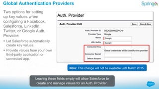 Two options for setting
up key values when
configuring a Facebook,
Salesforce, LinkedIn,
Twitter, or Google Auth.
Provider...