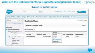 What are the Enhancements to Duplicate Management? (cont.)
Support for custom objects
 