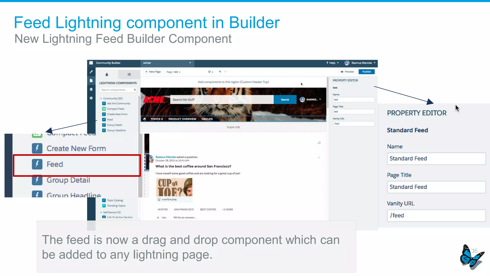 Standard and custom date filters, column sorting
Empower Community Managers > Community Insights
Use predefined date
filters to view data
Apply your own
custom date filter
Insights page respects
default report sorting;
sorting can be applied
manually
 
