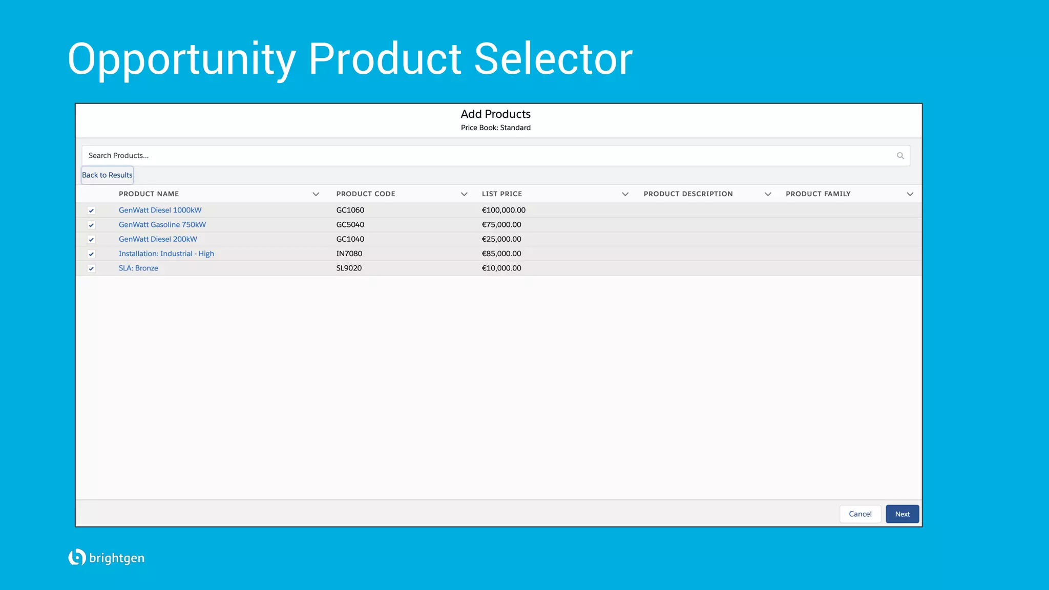 Opportunity Product Selector
 