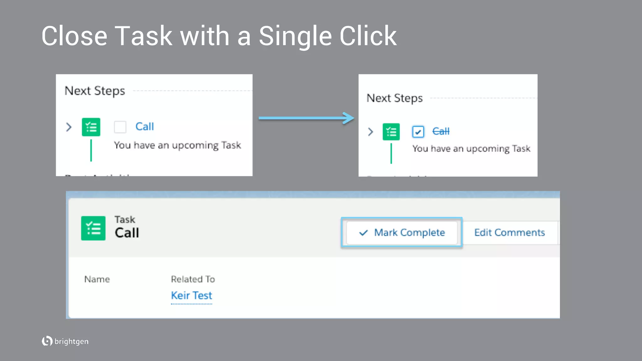 Close Task with a Single Click
 
