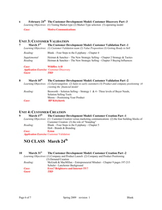 Customer Development Syllabus