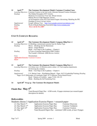 Customer Development Syllabus