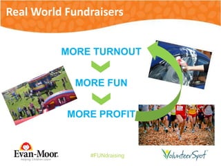 #FUNdraising
MORE TURNOUT
MORE FUN
MORE PROFIT
Real World Fundraisers
 