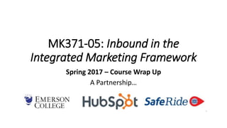 MK371-05: Inbound in the
Integrated Marketing Framework
Spring 2017 – Course Wrap Up
A Partnership…
 