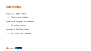 Copy link to latest version
● Even if article updated
Click article image for full-size view
● Via pop-up window
Accurate Article View Counts
● No more double counting
Knowledge
 