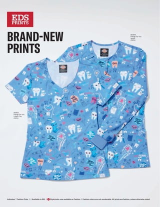 SPRING PRODUCT GUIDE | 2023
Indicates: * Fashion Color | † Available in 6XL | Style/color now available as Fashion | Fashion colors are not reorderable. All prints are fashion, unless otherwise noted.
F
Indicates: * Fashion Color | † Available in 6XL | Style/color now available as Fashion | Fashion colors are not reorderable. All prints are fashion, unless otherwise noted.
F
DK852
Fillings For You
V-Neck Top
(FGFU)
DK309
Fillings For You
Jacket
(FGFU)
BRAND-NEW
PRINTS
 