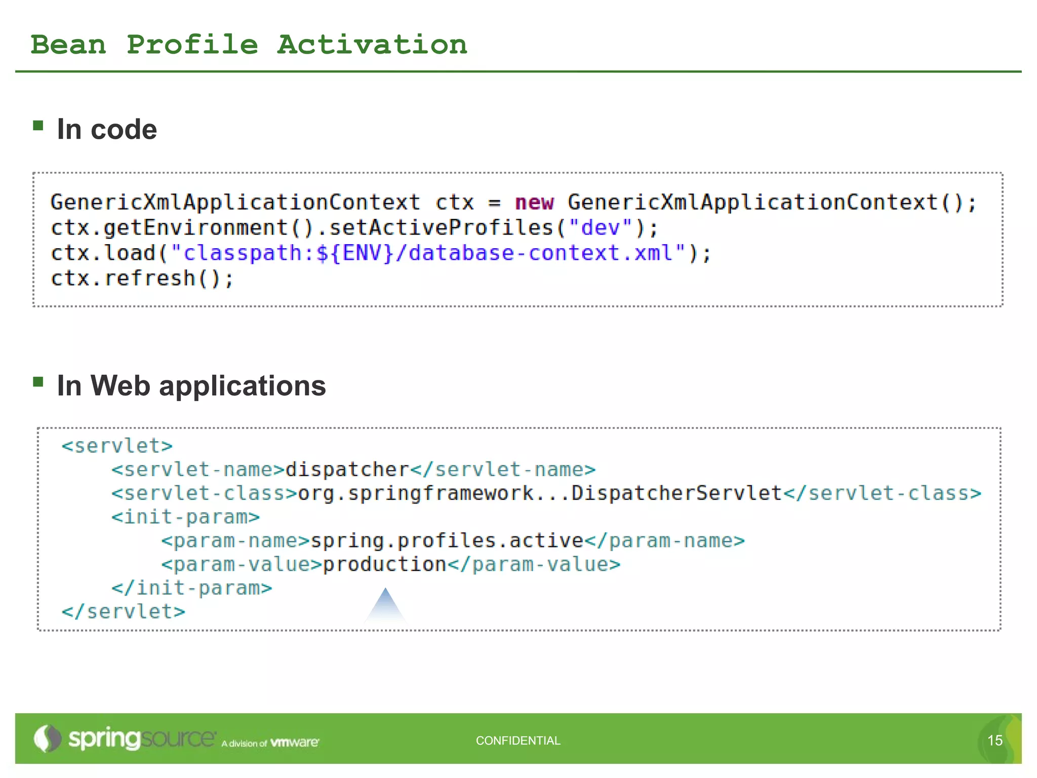 Bean Profile Activation

 In code




 In Web applications




                          CONFIDENTIAL   15
 