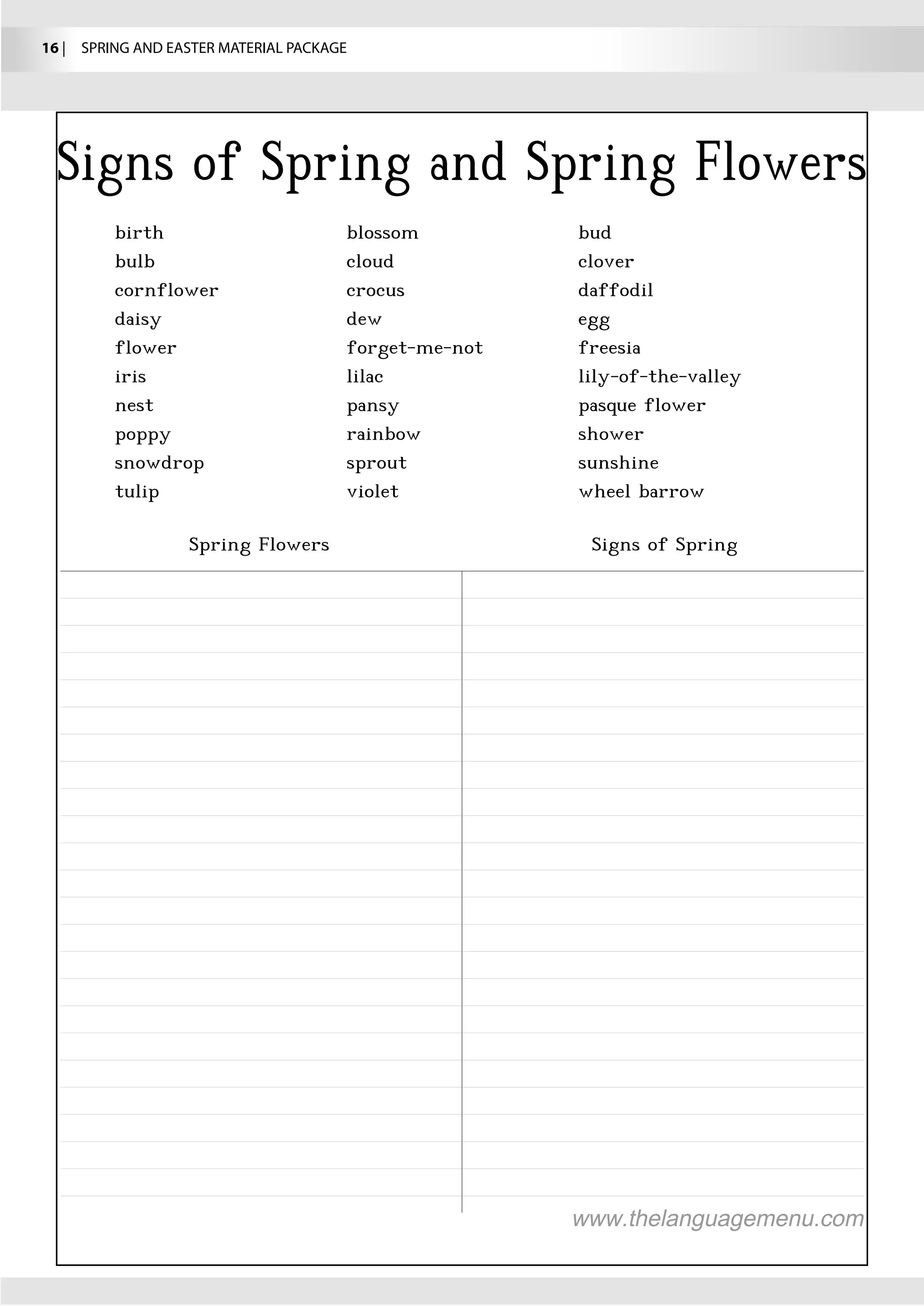 16 |  SPRING AND EASTER MATERIAL PACKAGE
 