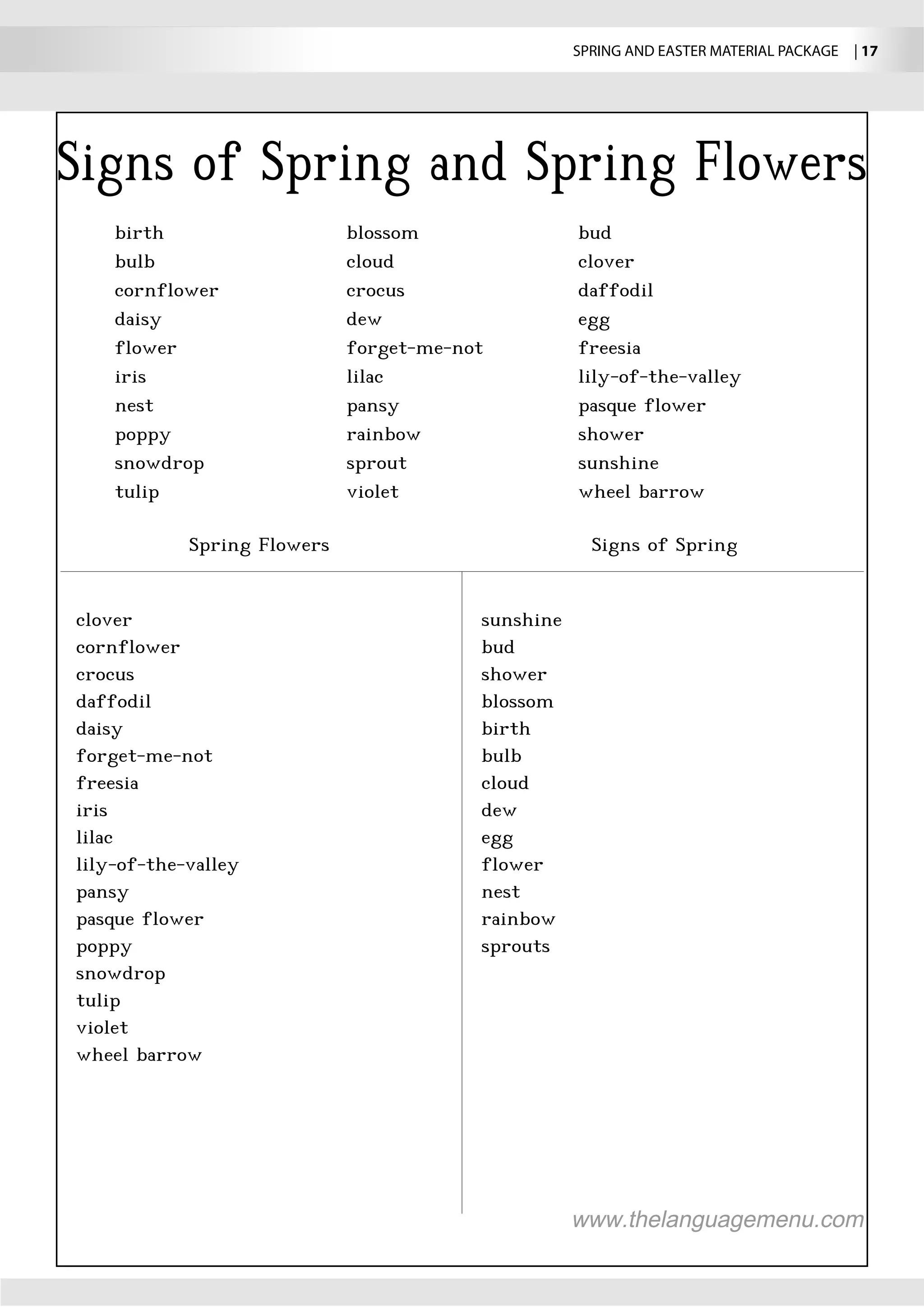 SPRING AND EASTER MATERIAL PACKAGE  | 17
 