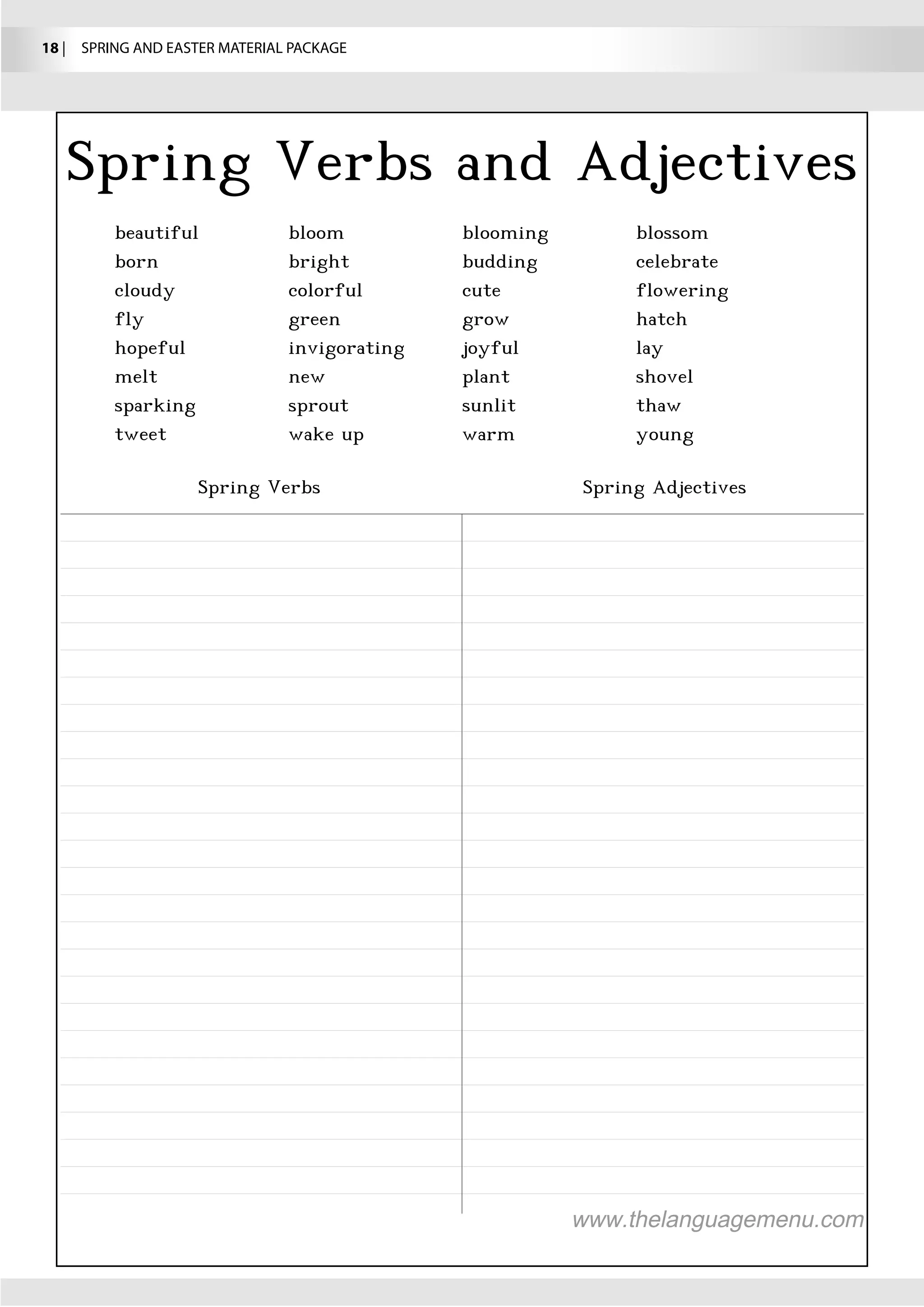 18 |  SPRING AND EASTER MATERIAL PACKAGE
 