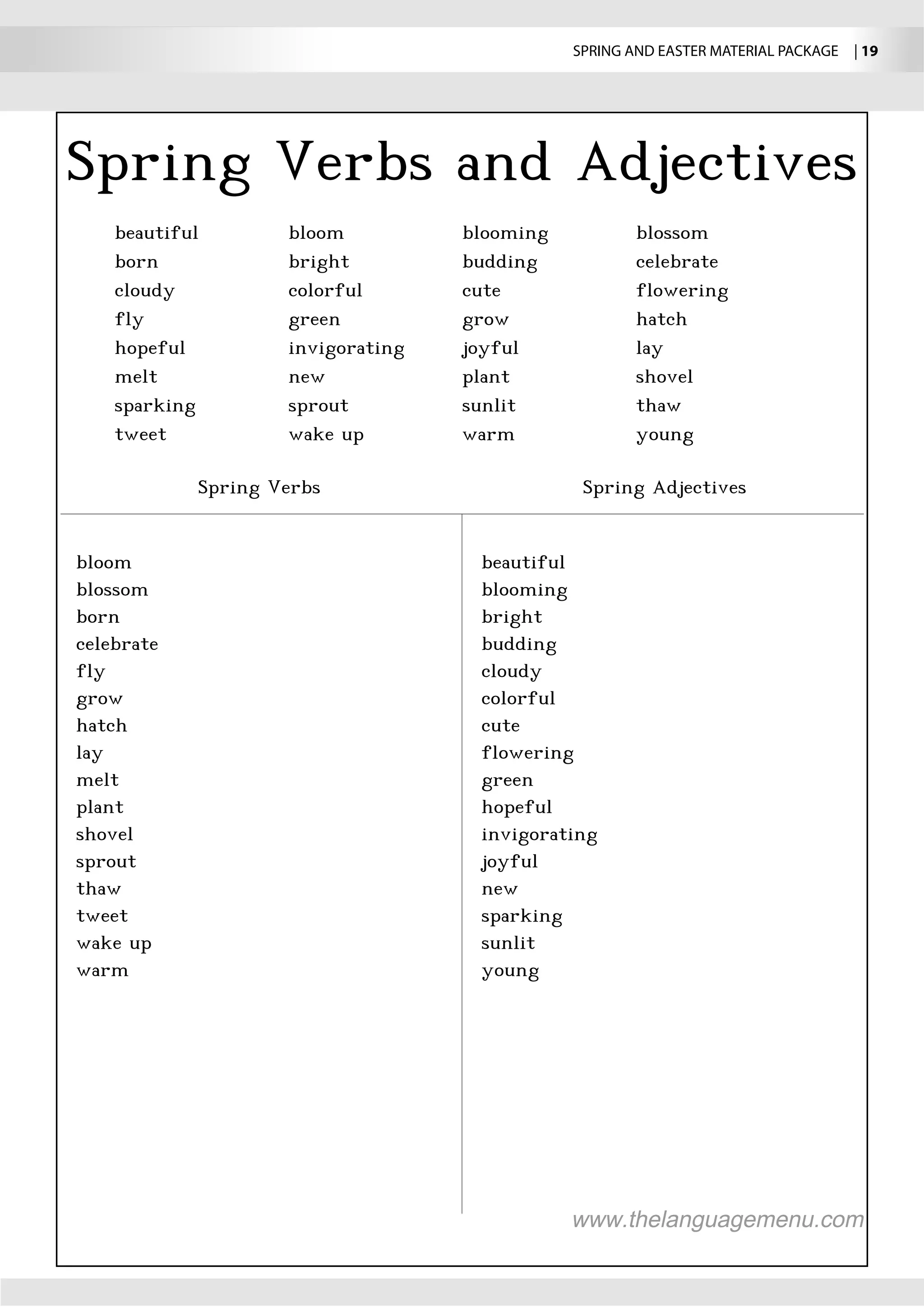 SPRING AND EASTER MATERIAL PACKAGE  | 19
 