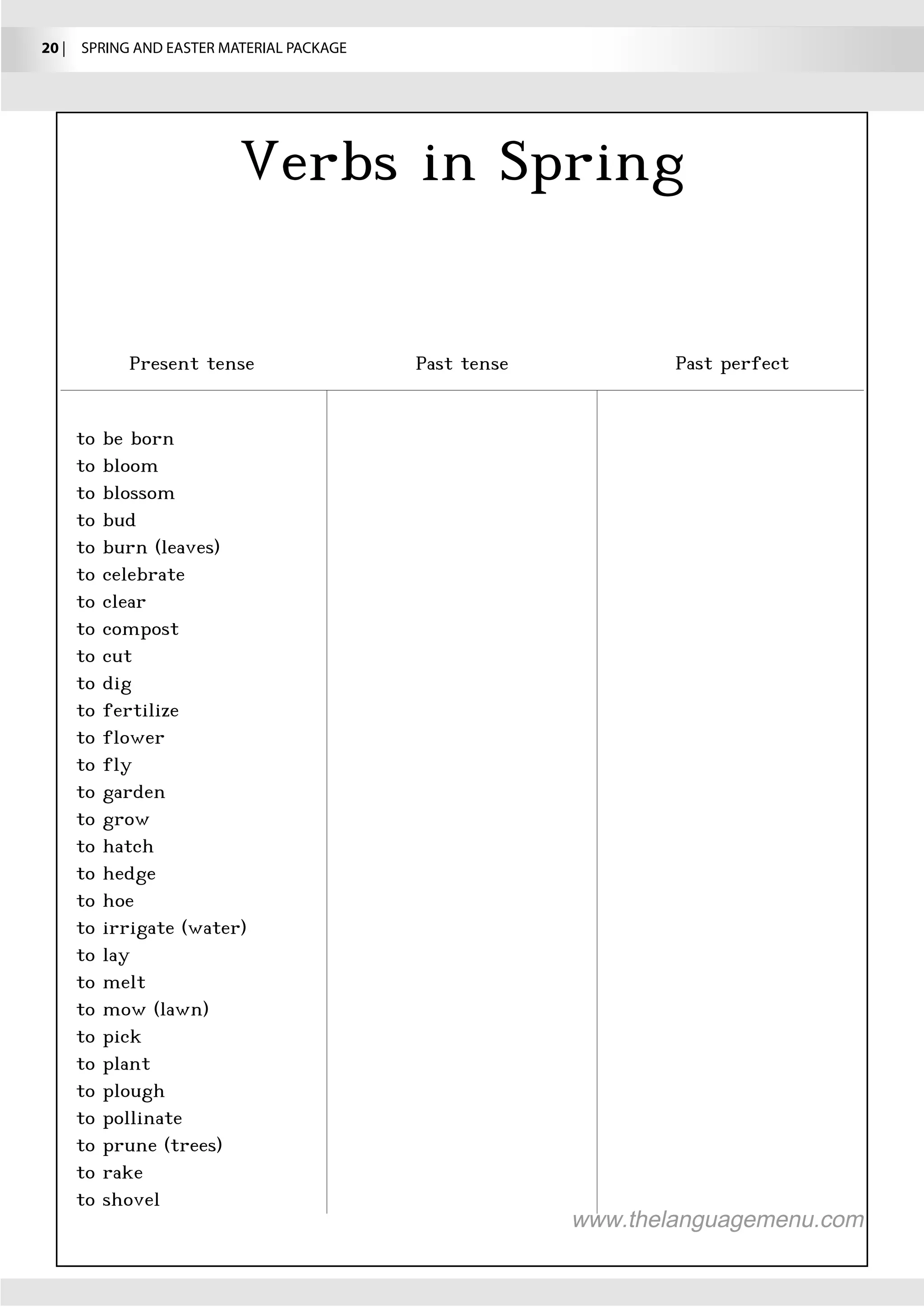 20 |  SPRING AND EASTER MATERIAL PACKAGE
 