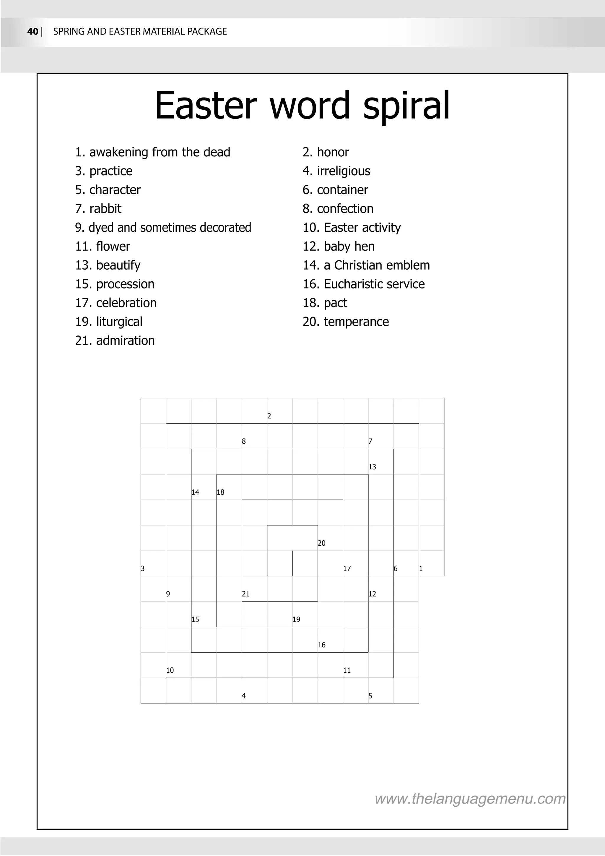 40 |  SPRING AND EASTER MATERIAL PACKAGE




                                           E
 