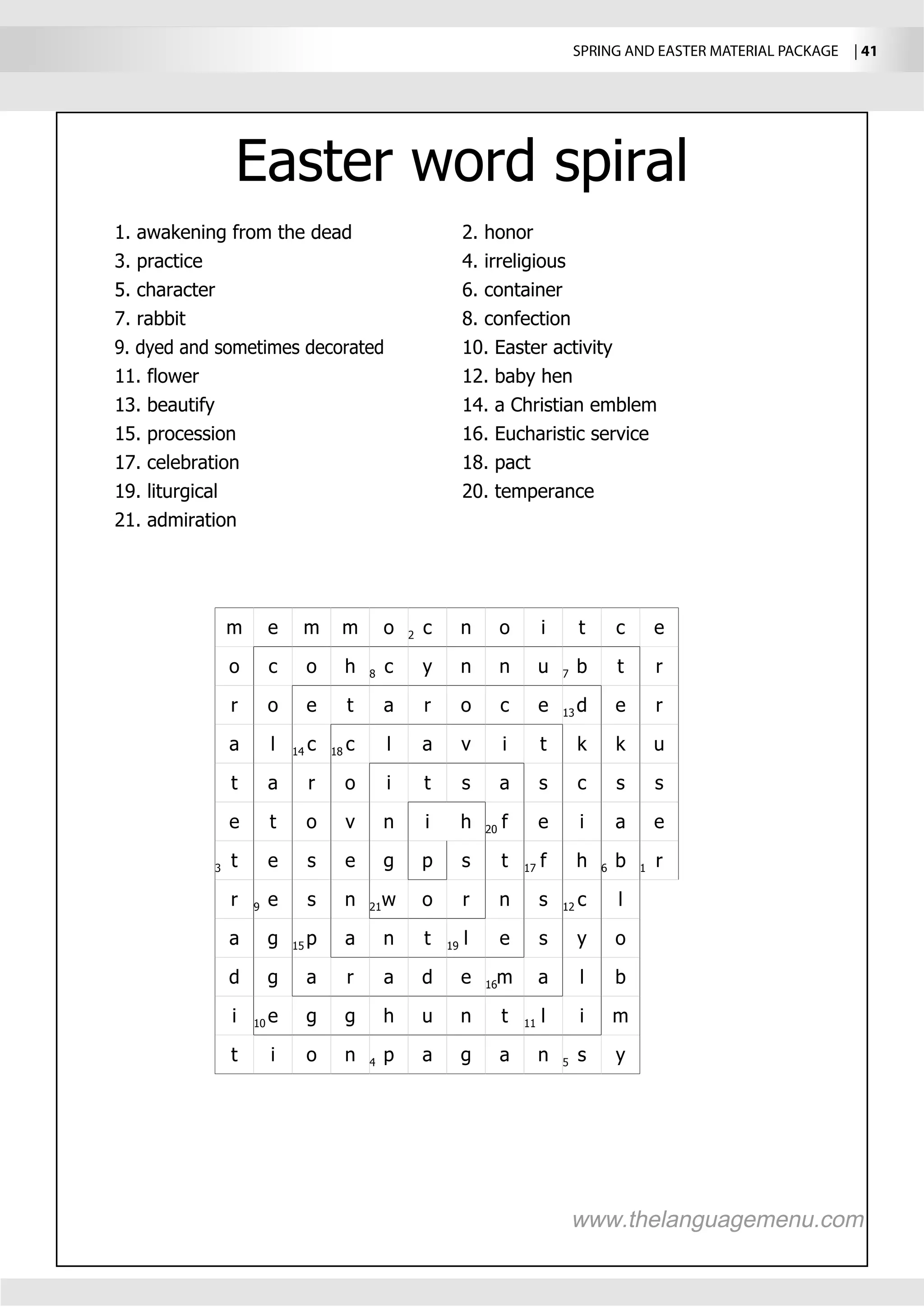 SPRING AND EASTER MATERIAL PACKAGE  | 41




    E
 