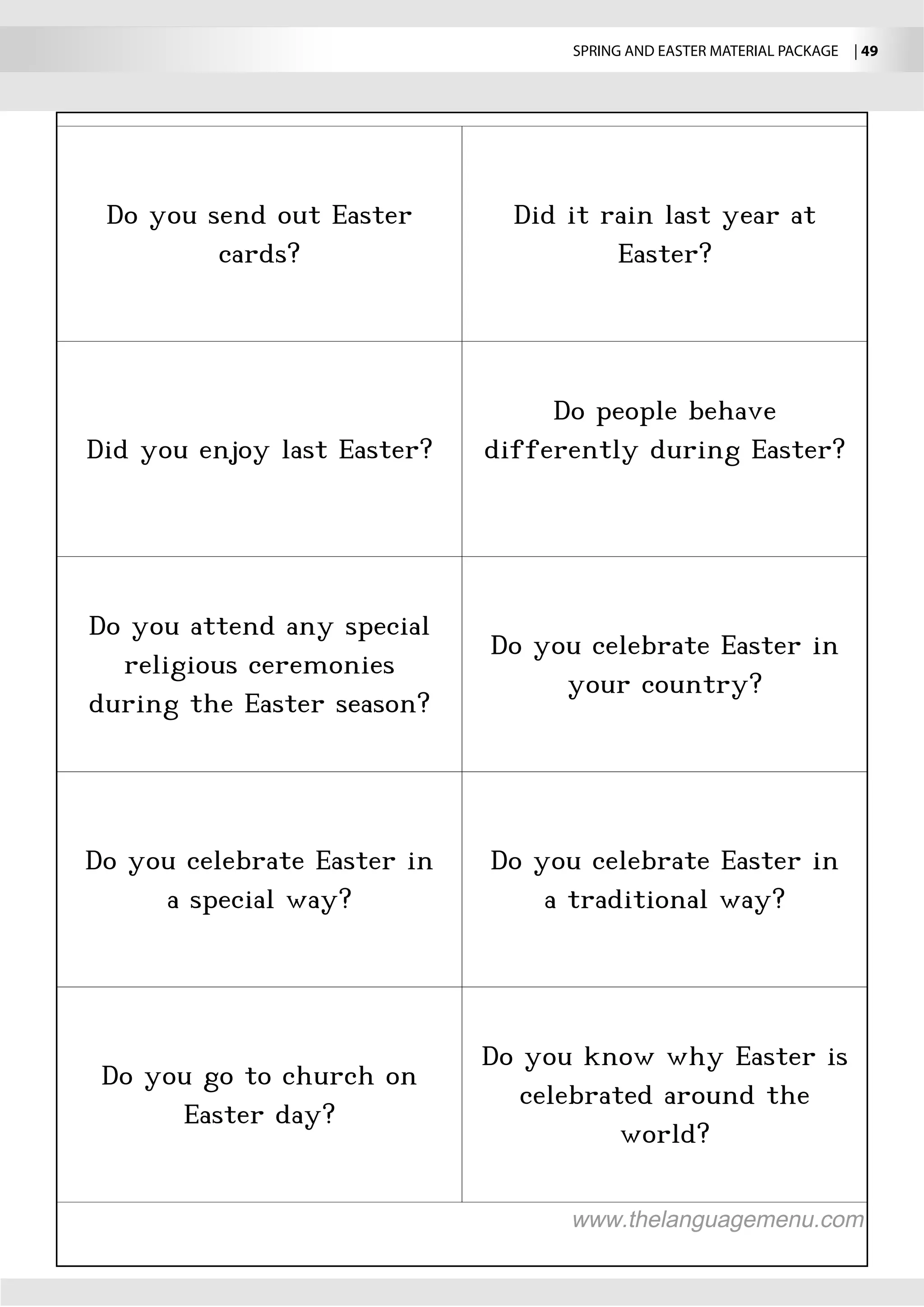 SPRING AND EASTER MATERIAL PACKAGE  | 49
 