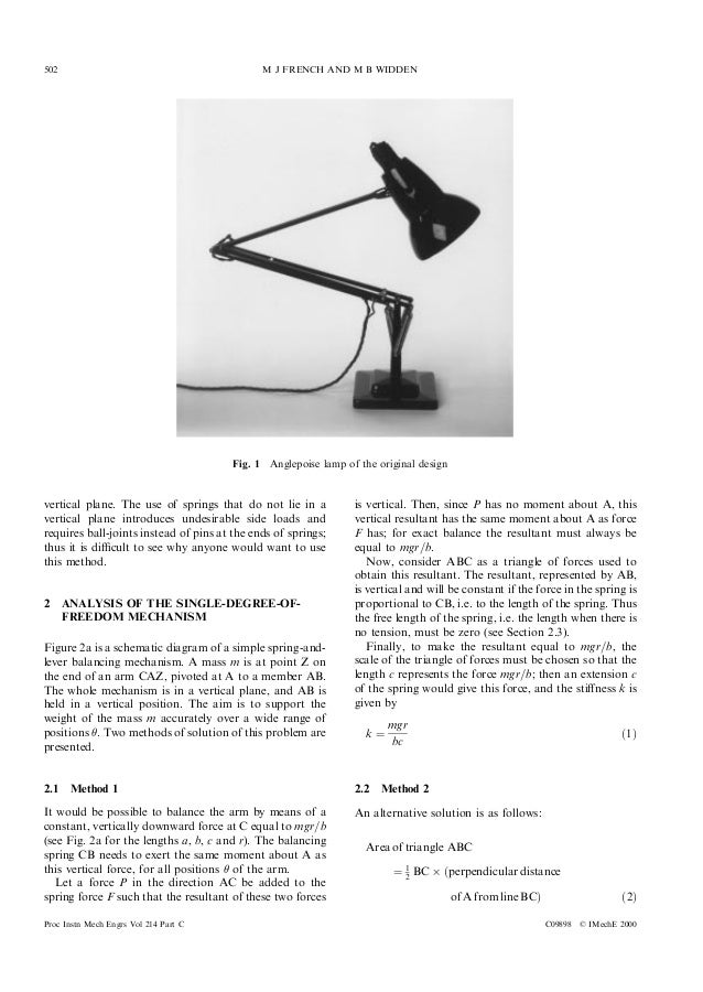 Spring and lever balancing mechanism, anglepoise lamp