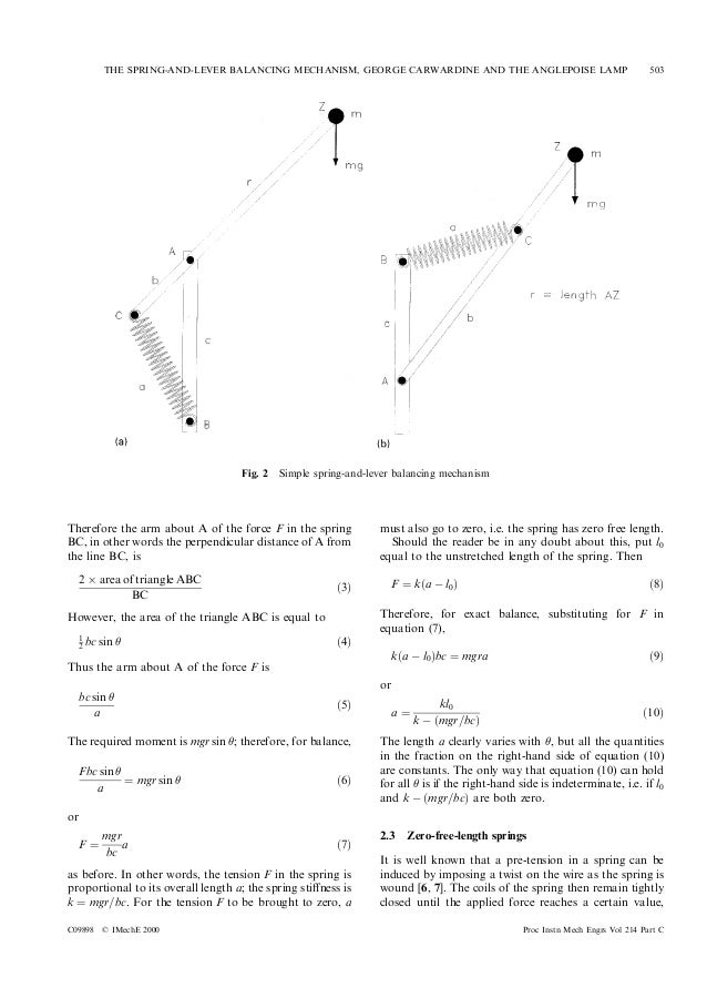 Spring and lever balancing mechanism, anglepoise lamp