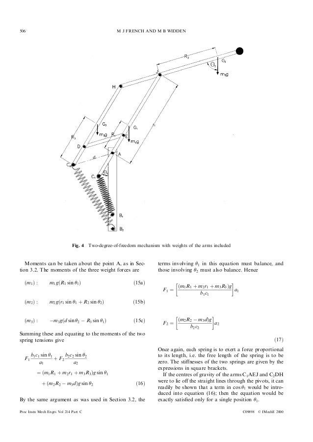 Spring and lever balancing mechanism, anglepoise lamp