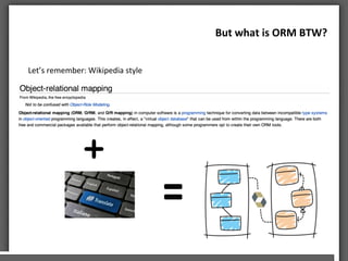 But	
 what	
 is	
 ORM	
 BTW?	
 	
 	
 
Let’s	
 remember:	
 Wikipedia	
 style	
 
 