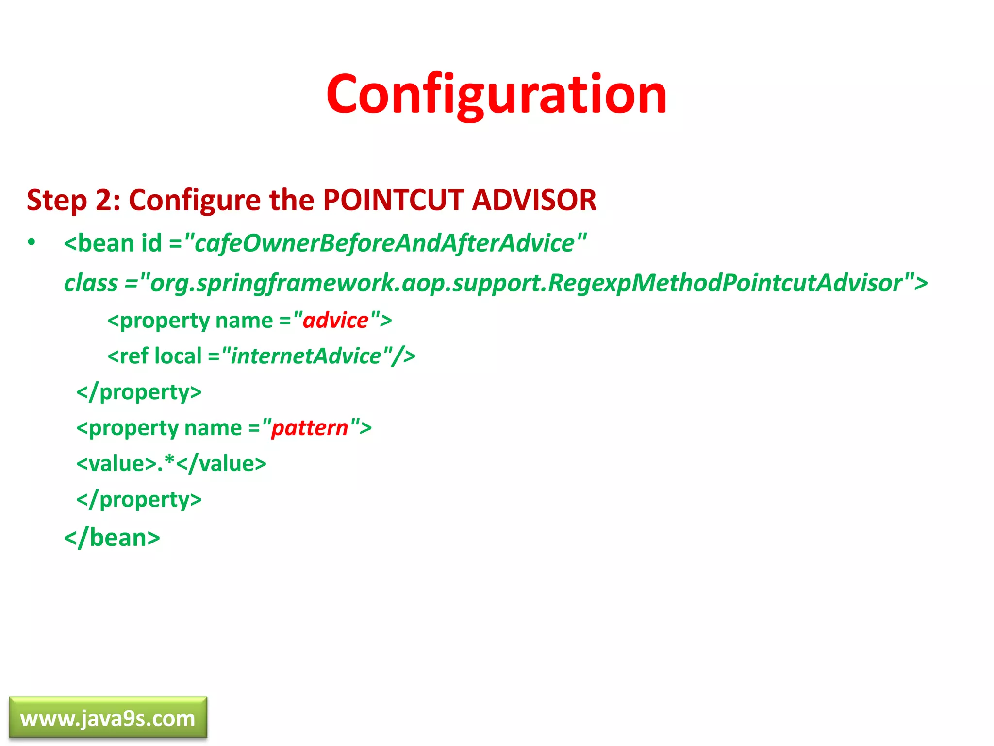 Advice TypesBefore AdviceAfter returning AdviceAround AdviceThrows AdviceMethodMethodMethodMethodExceptionwww.java9s.com