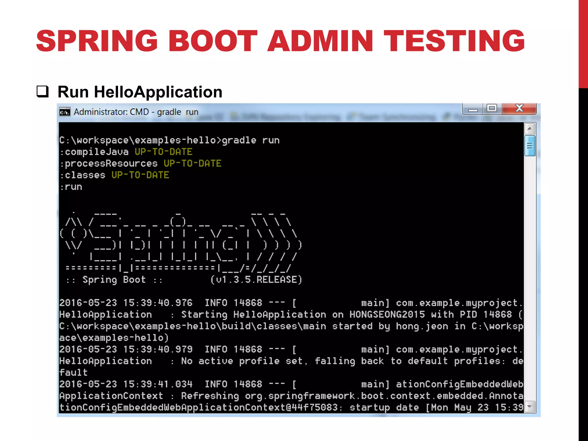 SPRING BOOT ADMIN TESTING
 Run HelloApplication
 