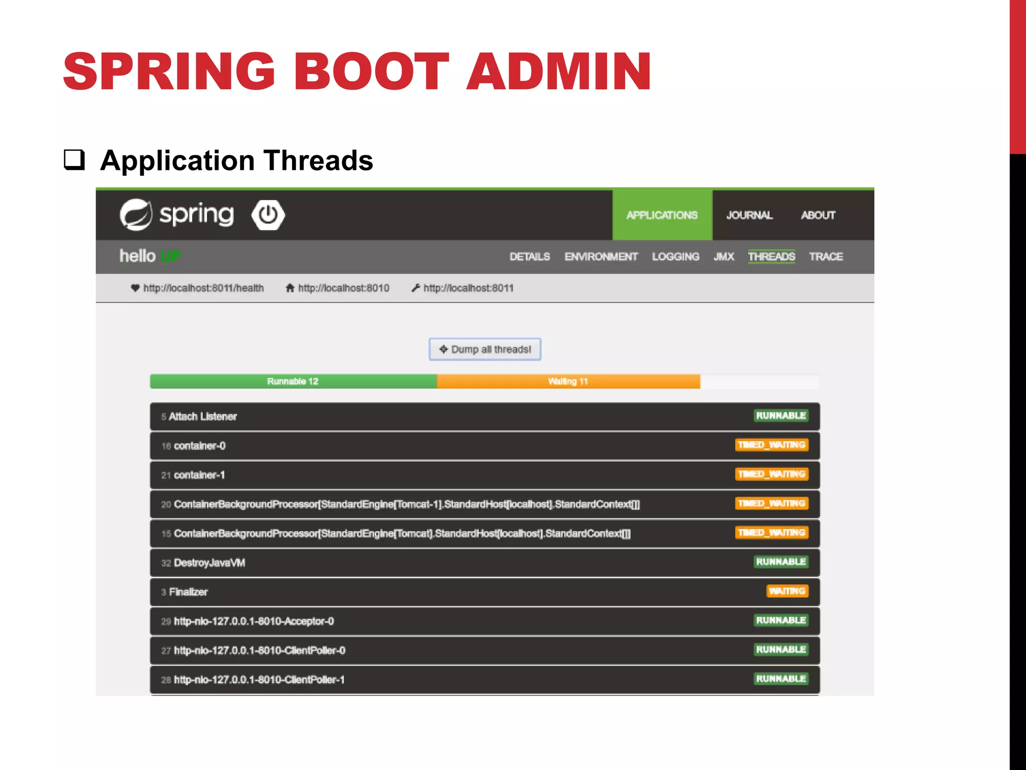 SPRING BOOT ADMIN
 Application Threads
 