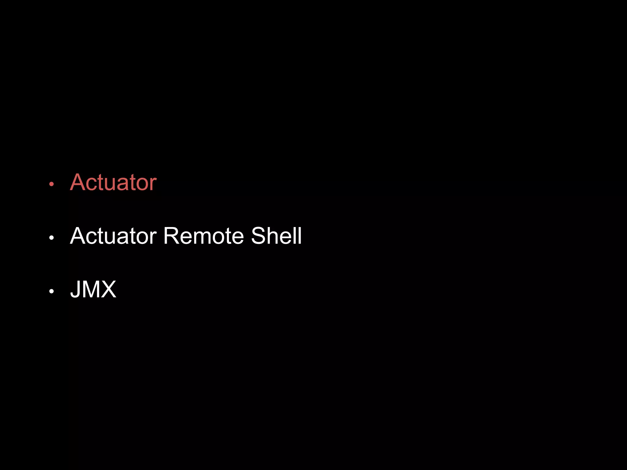 • Actuator
• Actuator Remote Shell
• JMX
 