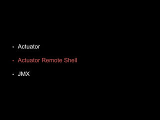 • Actuator
• Actuator Remote Shell
• JMX
 