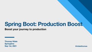 Thomas Vitale
SpringOne
Sep 1st, 2021
Spring Boot: Production Boost
Boost your journey to production
@vitalethomas
 
