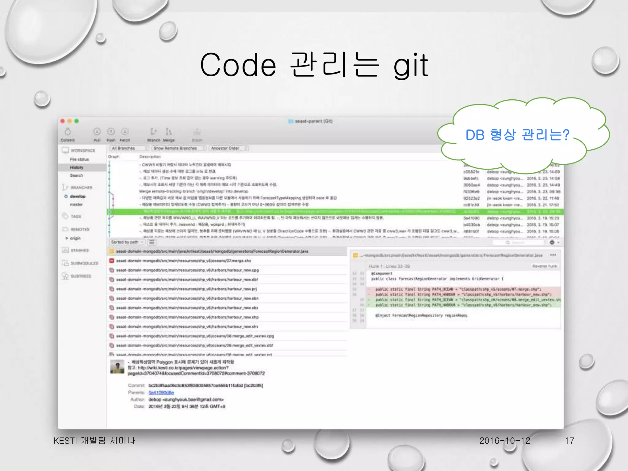 Code 관리는 git 2016-10-12KESTI 개발팀 세미나 17 DB 형상 관리는? 