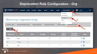 © 2017 ThreatConnect, Inc. All Rights Reserved.
Deprecation Rule Configuration - Org
15
 