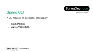 │©2022 VMware, Inc.
Spring CLI
A CLI focused on developer productivity
- Mark Pollack
- Janne Valkealahti
 