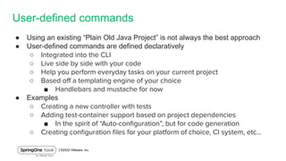 │©2022 VMware, Inc.
User-defined commands
● Using an existing “Plain Old Java Project” is not always the best approach
● U...