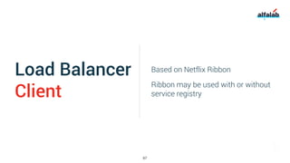 Load Balancer
Client
Based on Netflix Ribbon
Ribbon may be used with or without
service registry
87
 