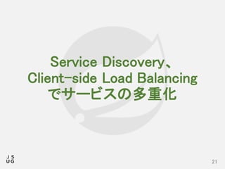 Service Discovery、
Client-side Load Balancing
でサービスの多重化
21
 