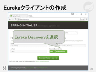 Eurekaクライアントの作成
39
Eureka Discoveryを選択
 