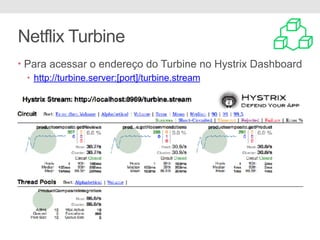 Netflix Turbine
• Para acessar o endereço do Turbine no Hystrix Dashboard
• http://turbine.server:[port]/turbine.stream
 