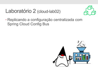 Laboratório 2 (cloud-lab02)
• Replicando a configuração centralizada com
Spring Cloud Config Bus
 
