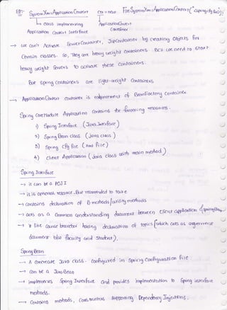 a-
Lrle CC,o't
&train
icDv@K
ctCrCSeS.
heorX ue,6hf &lvexs
,) Sprrng lnltrRrce (Ja1a-r*rcoft'ce )
+) Sprn3f,ian closs (joua"r",s )
3) sp,rng cfu f,te Cx-r P;tc)
4) cli.nj' APPlicaHo" ( .io'ra cbsa cois T nln roethod)
Spring lr*ofo1e
-)
--4
_J
-)
-)
ib can be a POJI
ibi6 oPHdnol t&LtxG 'B't rtcorrrnJed lo taFe
canrcdn6 dectc'ranoo oP B'r'uboctt/u*;li$ method's
! ^
-
ocrb os cr Gmmon <rnder,stund,ng doarrn * kJu€(tl Llcnt d}Pn.@.fict"
r+"meet-
it tiFc 6!.,sg ho.oalxr h*,ng dedotcr-Han a? topics[tr""r'' t^tt a.s a5fferr€rzr "'/
.J
du.,-re"rr Ulco facufft o9d Sf<,,&'r*). _.,
Spnog Bean
A &,f)("r(cr}( &vcr clas6' Cooftguwd in 5T'116.)9 Cooeguro$on €-te
-.-,
mbocts.
-"
Ccnk(dnS
Con be a JtoBean ..r
irnplerneru6 Spring I"*etftue OnJ prov;deS iaplerrrnfrdoo to Qp,lng inrcrfoa .-,,
EY-
folre""X., Apnrr(d$co Ccrrt€"i Fr. &rr..X- 1,$priciax*Qltre* r('<sp,'q,fu B,iyCtx = nelo
-t-I
+
Apdicattco C6dri+ inttr €c(c€
ilppt tcanonGnfe" t
Co.toi.rrr
C'rea-ring OQreom P"l
P{2 ur-oeed Fo 6l-o'rt-
&!!lcf CotLl6-rDe'{ , JsPCc'n}c'rne/(
bi
so, -Tirt ore bectuti tltigM conlz')ner6
+o ouiuo-fe lbese cirutzti nerrS '
hlr tPdn$ CcrrLfcnrKrS cL{e ti$hf -urighf rcvucr.rturrrrS
fupffA.rtfooG*uk Cbnfcarf'r i5 errlpncernenr 4 BeconFacro'i ccrnldne^/'
31rr'q Cotellodul. 4?plrcal'to',',
Cooidn6 tt-r -B'o-'n3 $est6@'
meftods, cmtruckod s"{f-ttq t+*&*f &j".-n*s '
 