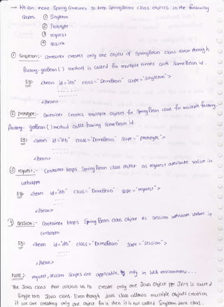 NeOr., rcc.re €pnrng G,nrcdner tO keep SptingRean clcrsS orqjcUs iorhr SlrO-lo3
&otrt. Q Shgtcr.m
@ ltotrtut'
0 r"ltus t
@ &gicrn
Singnroo'.- crnrcr.inc/r crcc,r<J 6no)g one otu€lJ 4 8;rringBeon clcss €-&rn *,o.a3 h
rrrrhocl is Cclled ftT rrr-'ttiple tlmec crrirh SameBean id
.b0,,
elc($D = krr6ear," sr!{€='3ioBlefo,."
>
(,
z-ltr.anz p .. _/
[9 mrntup.i- crnrs,nu crec,lrs rrulhple obetrs f(n $-n6&on
o.* 4- 6gl6pletcrcrzrl'-
P.u-a. $,r&* t ) r,ffh.d csrlll hcl-rlng SorreBean
'id
'
Egi zuetufi id--"db' glcrtg =-prtoBean' ScoPe= PDhfSf'c
.J
P".r*U ge*Beocr t )
tr 6.-
{brectn id =
I
zlvan>
[f rq,.estt- GilJc]rx,r kfrf's 61-nlBeon clor ouje* os r€lAest
u$co4oo
closs = Dt"'okan'Egh /HAr' id =
dD
==
zllxc'o>
Sestion:- Contcrrr/ ktc0s $*A &on clcls oLj@r as f€ssioo
Ur<M+ln
Fgi .&an ;4="dO" closS ='Dcmokan' Sfope =
"SerJlot," >
=,
orl.aJiq rPlue ;o
L)l*sn>
NorE :- rcauost, Jtjsl0n &ops arc opptcalle $ onlJ i'"l Ucb €nvirdnmf'ru
-]be JaVa clcrgs tnl- attUco6 rrs lo creale on$ 6ne oc'E( oq)ecr lgf ovrr
Singleton Javo coss' Evto thutgh gcrvct tlos ctLlotos mctttip( odads c'rtdHcrrr
iF tlle cr.€ $<oltylg o.'ty 66a oUf* {.xtt rhtn itis net coile{ Siglek'n rJa.rtq cb-|{,
gSPa='re4uest":
cr-rtn'bule voLue rn
is co-r-tcd
 