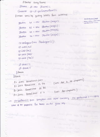 // D*.top Srctng Farrre
JFlc.me jp = rrc,o JFrameL );
G.rrcutr^r Q =.tF " getGrrenrPc'ne t)i
/lL"tore bm6 b$ gLth"g lc.bela hro 6c$ru-ed
gc- = neo JBulktn (ro€'t);
62 = rgro fBurknn [rosg z ) ;
b6 : n€r, JBuilo''' Crnsg6);
[4 = Dcto Jl]if(I., (rtsg+) ;
aocs )r.€<,ro,<c ) Frfl
Snitet 21<'rr< . J
to< cs"'rii '
tV$< !lo<'*rce r"t-r''
XBurrcn
JBulkrn
[Bu-rfun
JBu"ttuo
cP'serl%oc,r (neto FhaL"Sr'+ t) ) :
cP. crdd Lbr)l
CP'add [ba);
cP'&dd tbs),'
Cf ' crd d Ll"'r) ;
jf,- Pl* C );
iF'shococ:j
$ //mc"n
3)lu"''r
I > iavac 0erncc-umJ'Javt' (pq *pp- h-FP 'P*t""ttq)
llz lav o ctetocu'Jnr f'' fto [uses fup.- h-FP'P'"{*JY
["T i'#:I'o: I' tuses hP"P'r"d"r)
...>Ctx"qct&ar)t.)givessPrx^€Beac,Cr&ssohje0tSirniue{xctr"getflctsc€e(-'-,-,)31.,€
Vdxre 4 lhe Wwa rtc3 Bre besed c't rhe gruan ket'
 