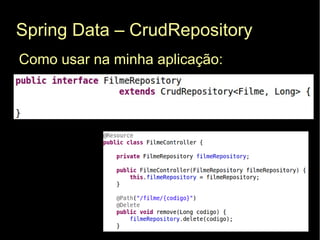 Spring Data – CrudRepository
Como usar na minha aplicação:
 