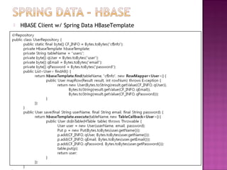    HBASE Client w/ Spring Data HBaseTemplate
 