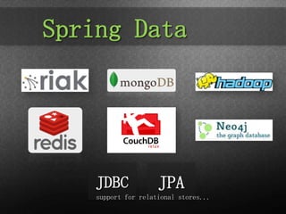 Spring Data




    JDBC             JPA
    support for relational stores...
 