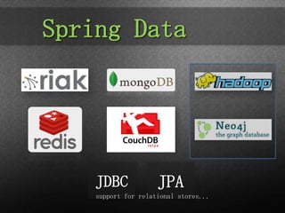 Spring Data




    JDBC             JPA
    support for relational stores...
 